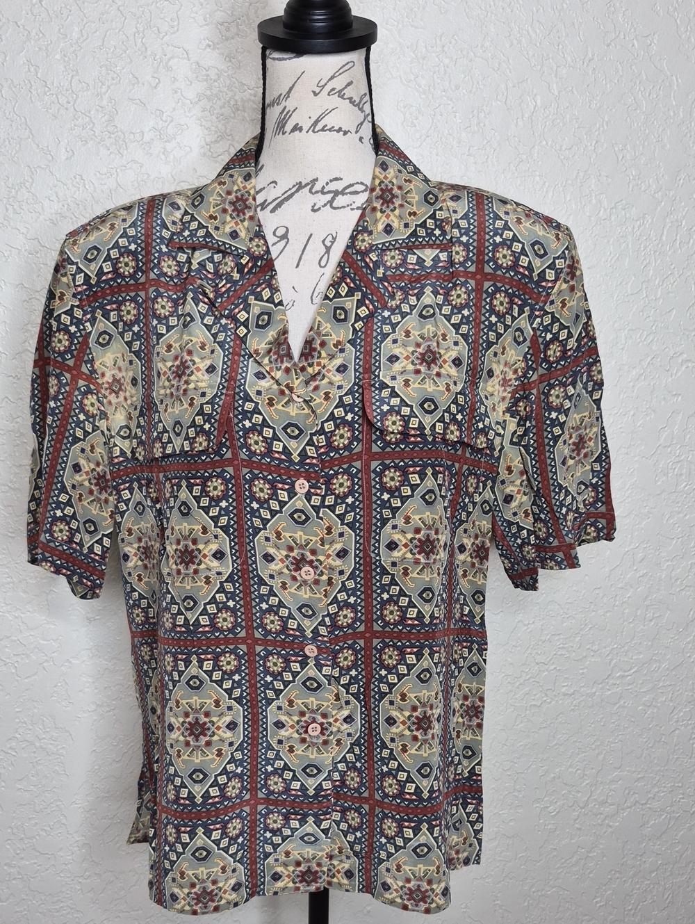Ann May Vintage Multicolored Silk Shirt Size S